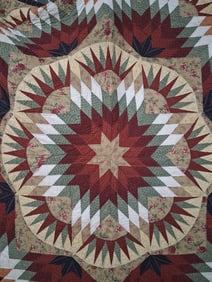 Hand Stitched Mariners Compass / Lone Star Patterned Quilt