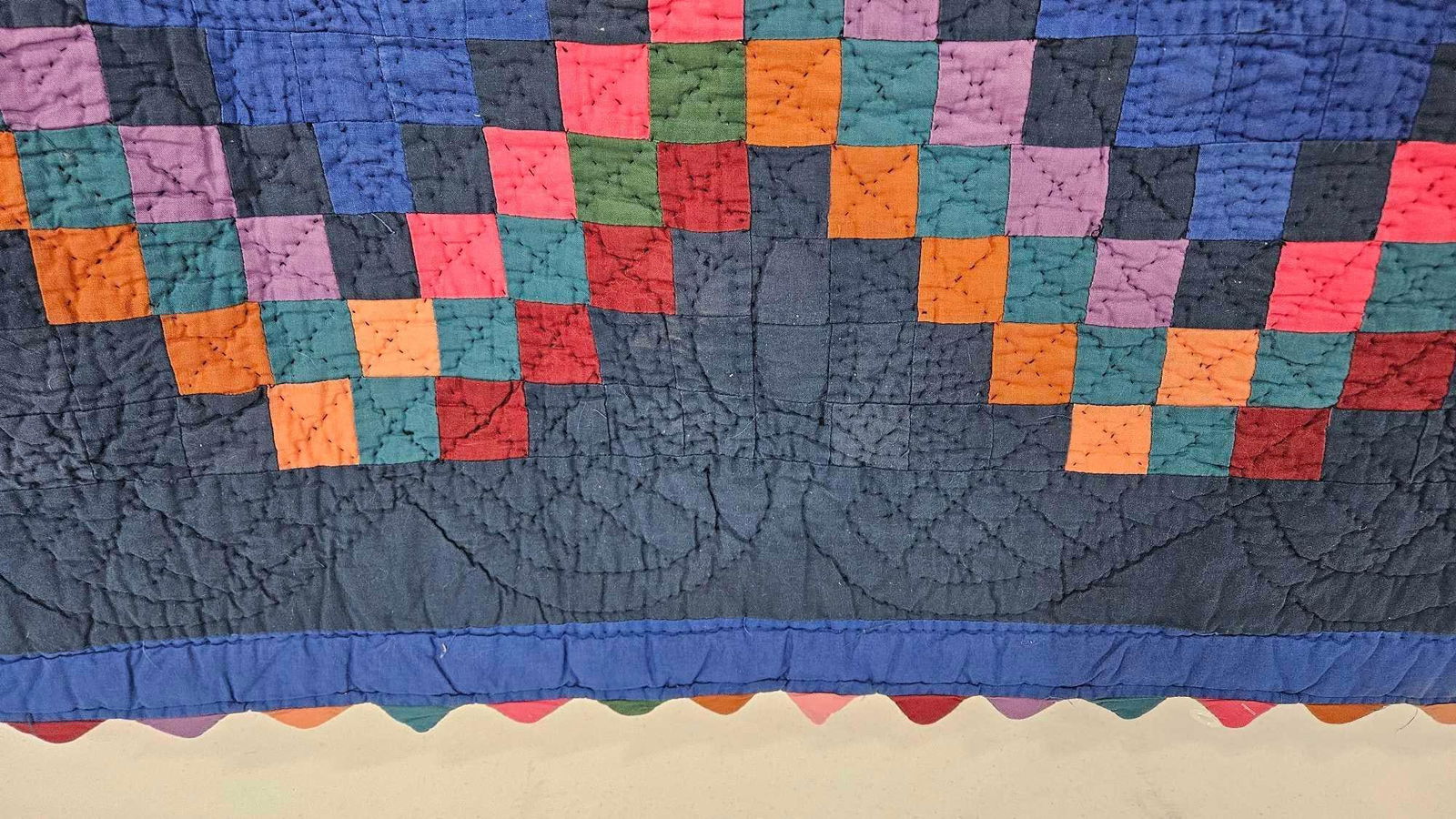 Amish Hand Stitched Triple Irish Chain Multi Colored Patchwork Quilt - 3