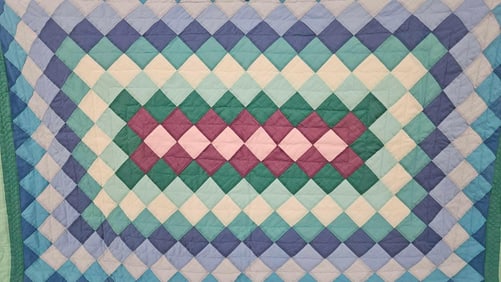 Hand Stitched Amish Made Childs Diamond Pattern Quilt