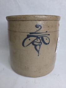 2 Gallon Cobalt Blue Decorated Stoneware Crock
