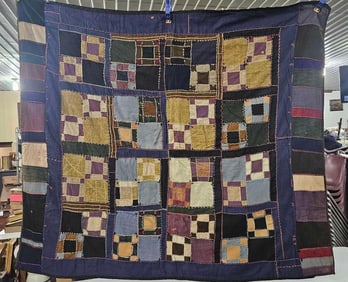 1919 Hand Stitched Mixed Textile Crazy Quilt by MJH