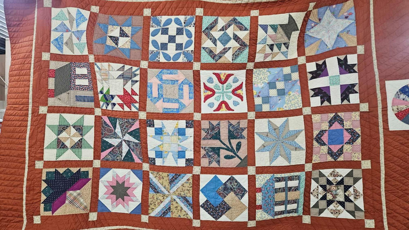 Hand Stitched Multi Square Patterned Flour Sack Quilt (1 of 9)