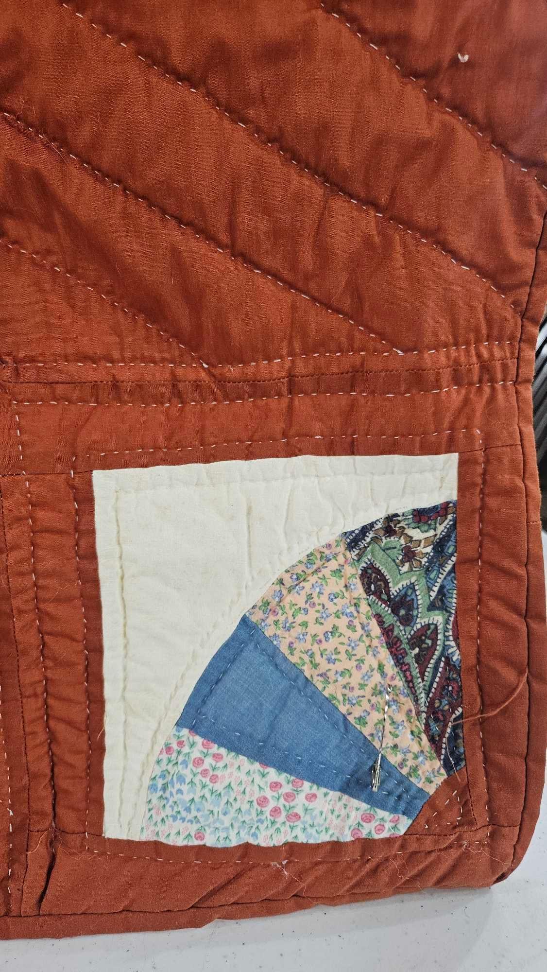 Hand Stitched Multi Square Patterned Flour Sack Quilt - 4