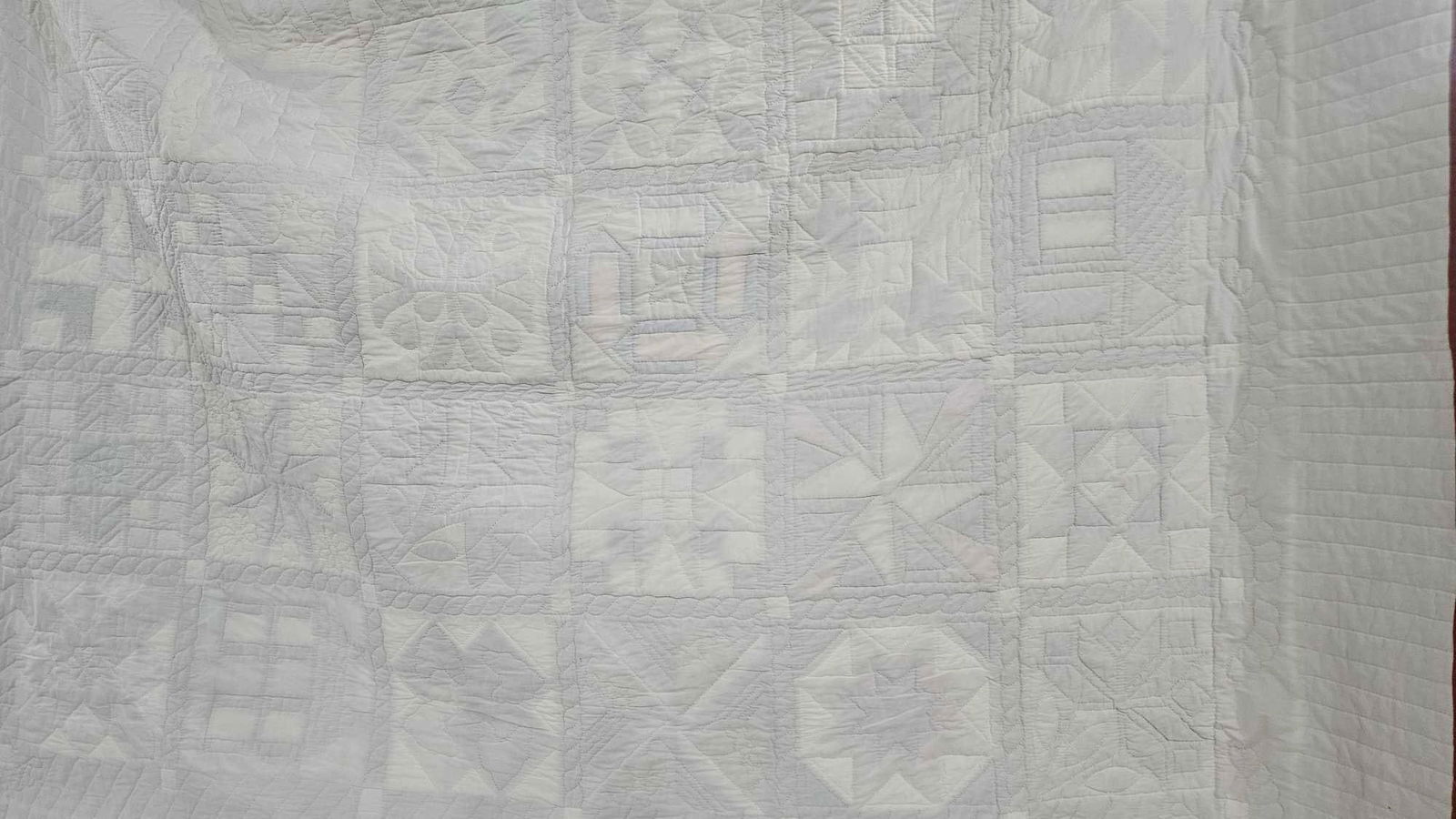 Hand Stitched Multi Square Patterned Flour Sack Quilt - 8