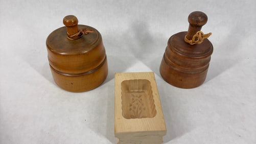 Primitive Butter Mold Lot of 2 Inc. Newer Mold