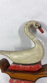 Hand Carved and Painted Folk Art Early Wood Swan Topper Pce.