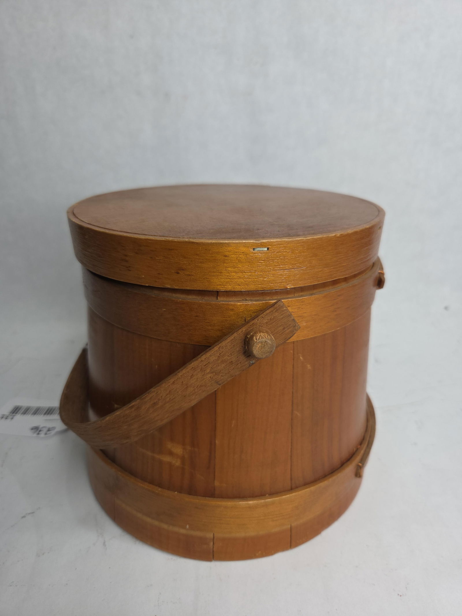 Primitive Lidded and Handled Firkin/ Sugar Bucket: Great overall condition showing minor areas of wear, 7 x 7