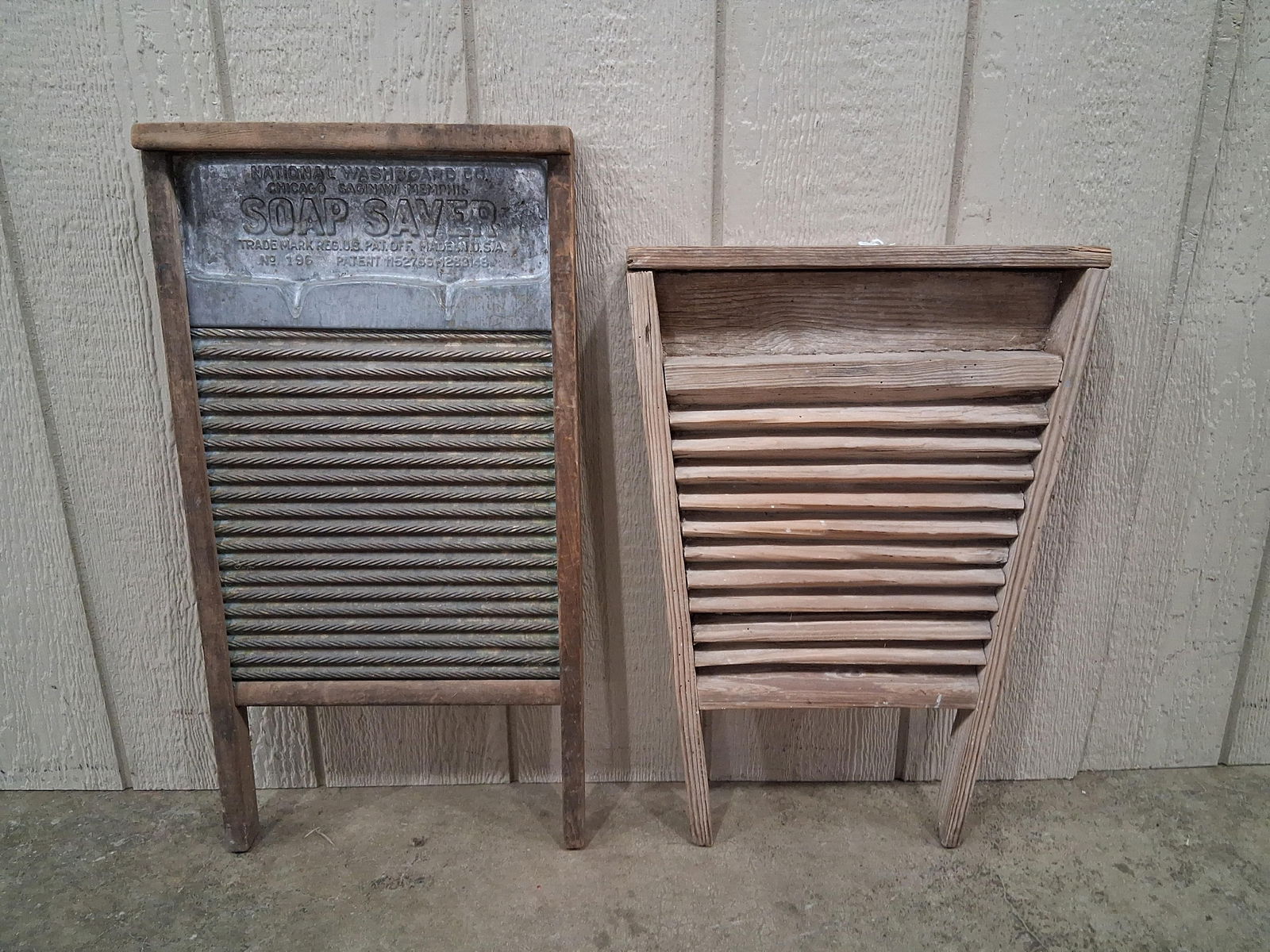 Soap Saver & Home made Washboards: An unusual wooden washboard with heavy wood design and tin board.