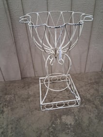 French Art Nouveau Style Wrought Iron White Powder Coated Jardiniere / Plant Stand