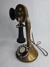 Western Electric Brass Desk Top Candle Stick Rotary Telephone
