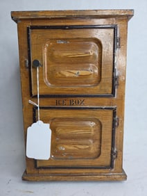 Antique Tin Stained Double Door Ice Box Model Or Childs Size Replica