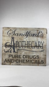 Early Hand Painted SS Wood Sandford's Apothecary Pure Drugs and Chemicals Sign