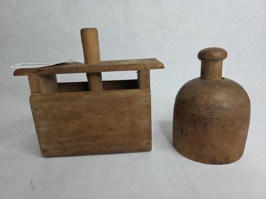 Primitive Butter Mold Lot of 2 inc. Ribbed and Medallion