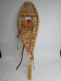 Huron Style Wooden Snow Shoes w/ Rawhide Webbing and Leather Bindings