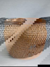 Early 20th C. Hand Woven Chinese Wicker Willow Rice Harvest Gathering Basket w/ Bentwood Rim