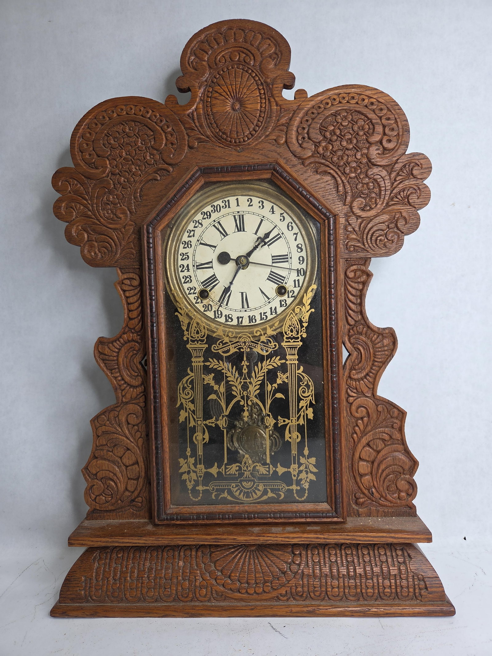 Antique American Eastlake Style Hand Carved Victorian Gingerbread Mantel Clock (1 of 6)