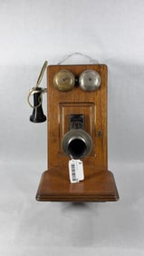 Western Electric Hand Crank Wall Hanging Telephone in Dovetail Wood Housing