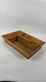 Primitive Wood Comparted Cutlery Carrier w/ Turned Handle