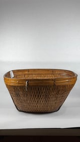 Large Primitive Chinese Hand Woven Gathering and Transportation Vessel