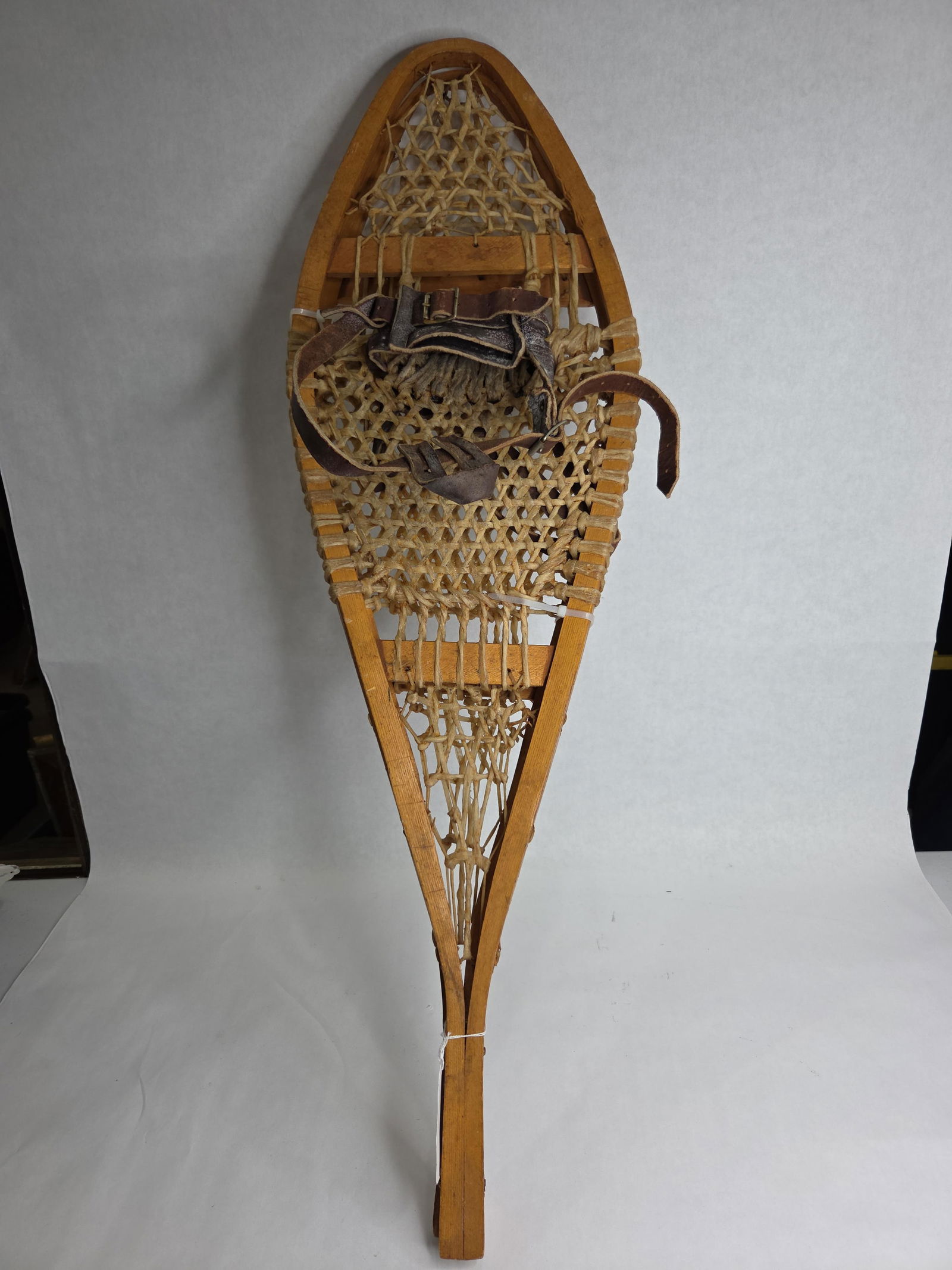 Huron Style Wooden Snow Shoes w/ Rawhide Webbing and Leather Bindings: Great overall condition? 35 in L?