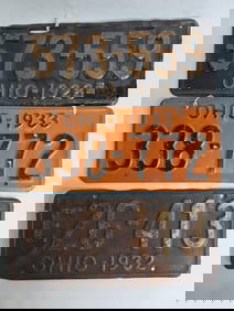 1920's and 30's Ohio License Plates Inc. 2 Sets and 1 Single