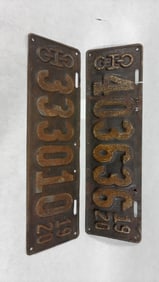 1920 Ohio Steel Embossed License Plates Lot of 2