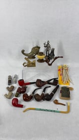 Early Pipe and Coffee Table Lighter and Stand Lot