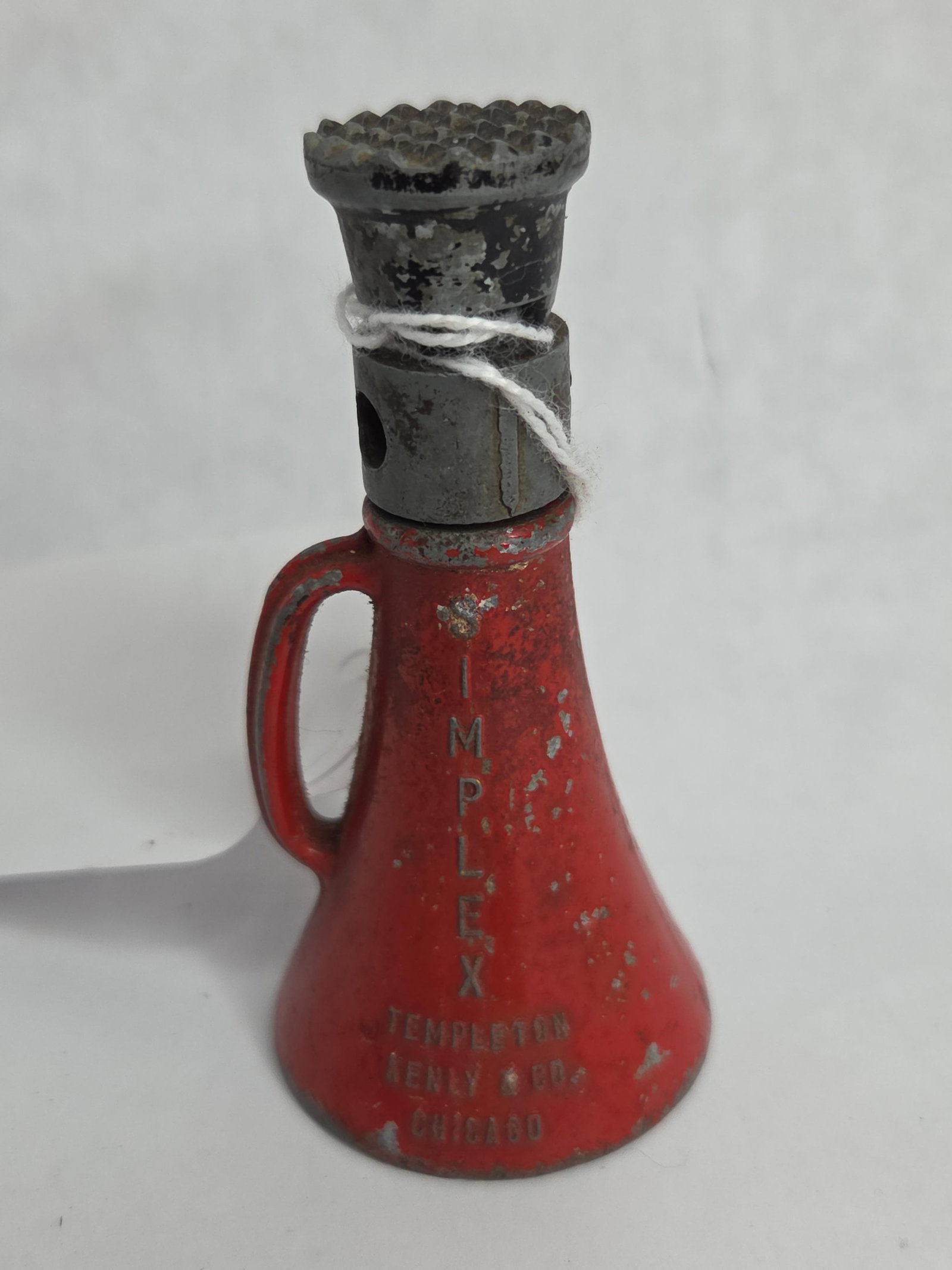 Simplex Miniature Salesman Sample Screw Jack by Templeton, Kenly & Co.: Showing paint loss with all parts moving freely? 3 in. H?