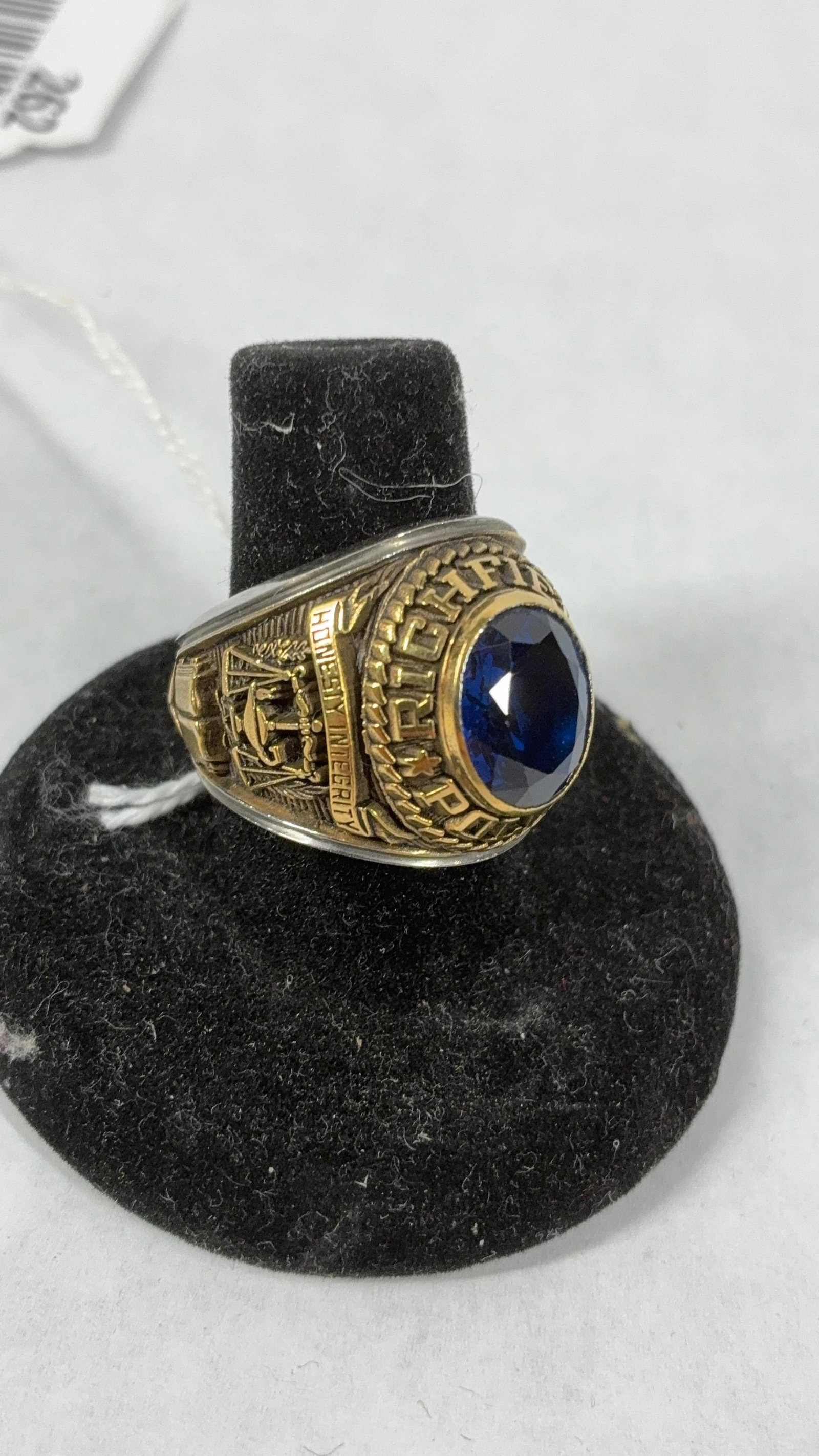 RIchfield Police Ring: Gold and silver toned with a nice dark blue stone. Approx size 9.5-10. Great condition.