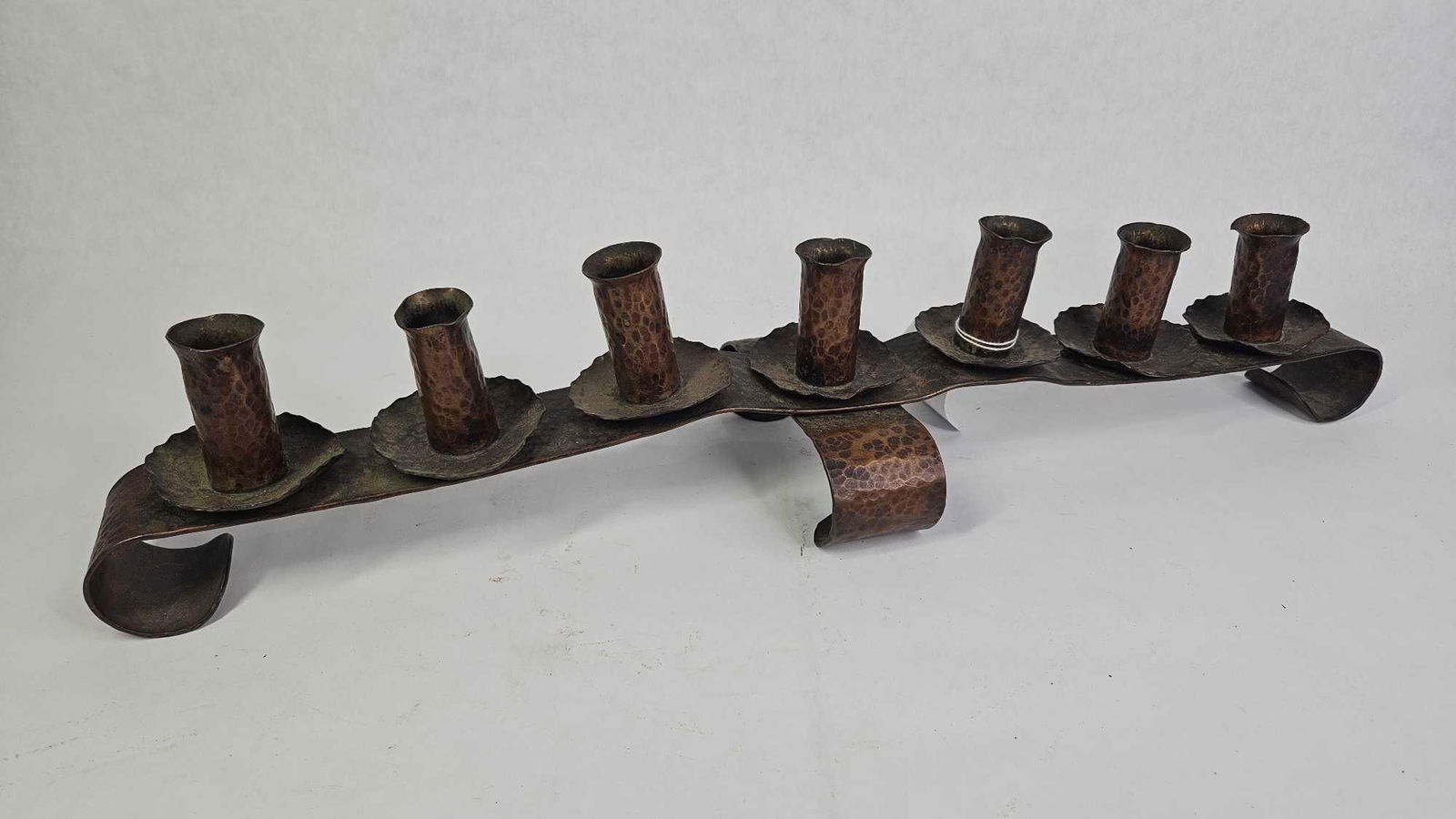 Mid 20th C. Brutalist Hammered Hand Forged Iron Hanukkah Lamp Menorah By David Palombo (1 of 6)