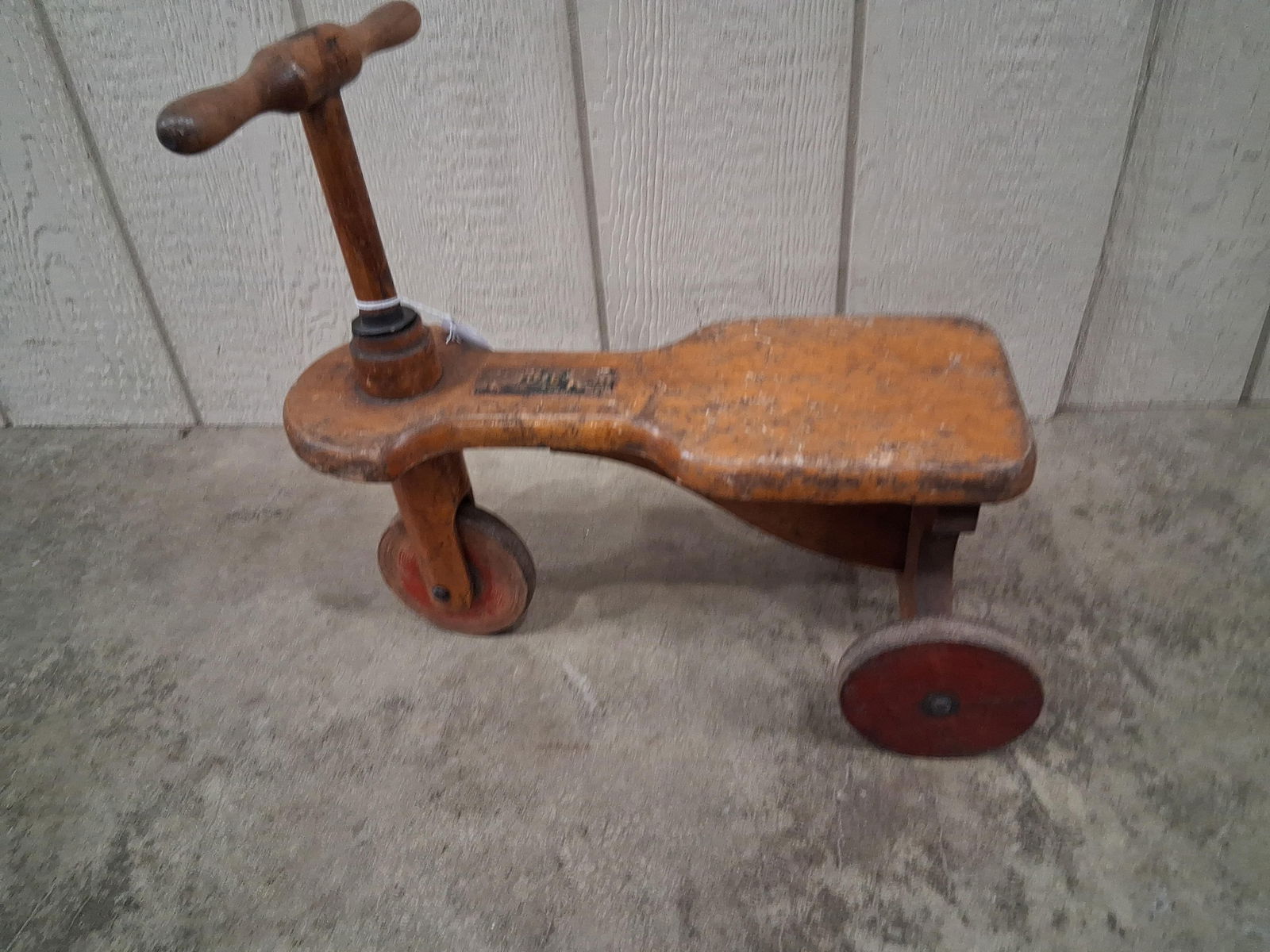 Early Kiddie Kar Wood 3 Wheel Trike Ride on: great overall condition with part of original label still visible as well as color and all parts moving freely as should