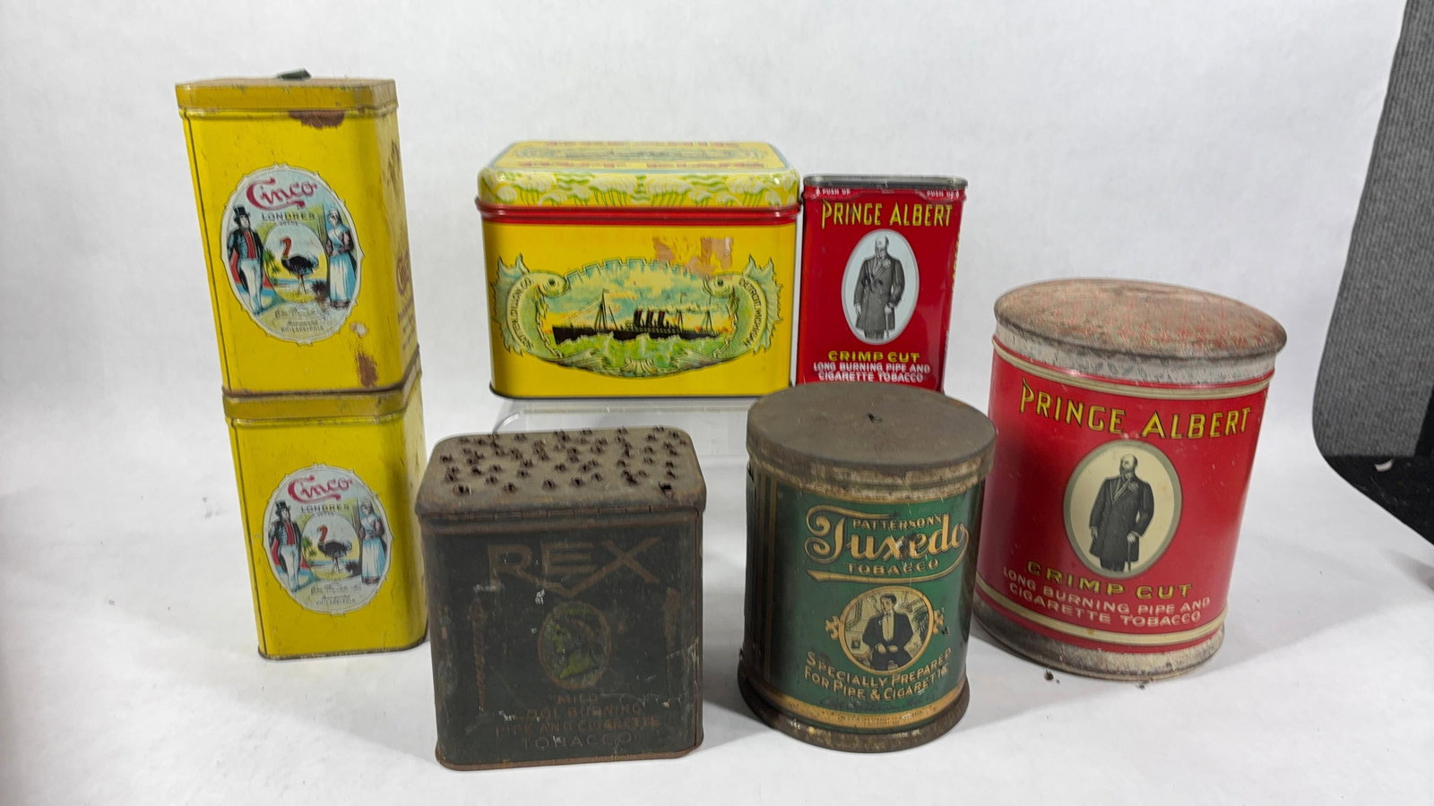 Tobacco Advertising Tin Lot Inc. Prince Albert, Tuxedo, Rex, Cinco, Oceanic and More (1 of 7)