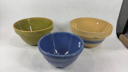 Lot of 3 Stoneware Pottery Mixing Bowls