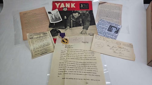 Walter R. Shelby Estate Feat.WW2 Purple Heart, Articles, Letters, and 1944 Yank Article
