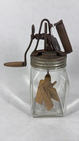 2 Qt Glass Hand Crank Butter Churn