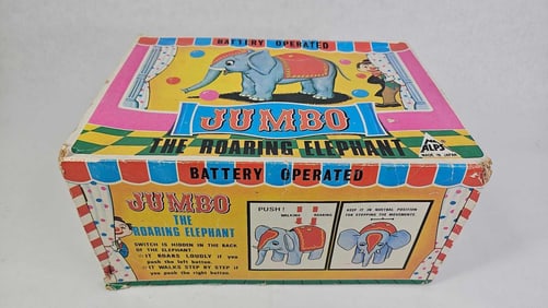 Real Value Toys Vintage Battery Op Jumbo the Roaring Elephant Toy in Original Packaging