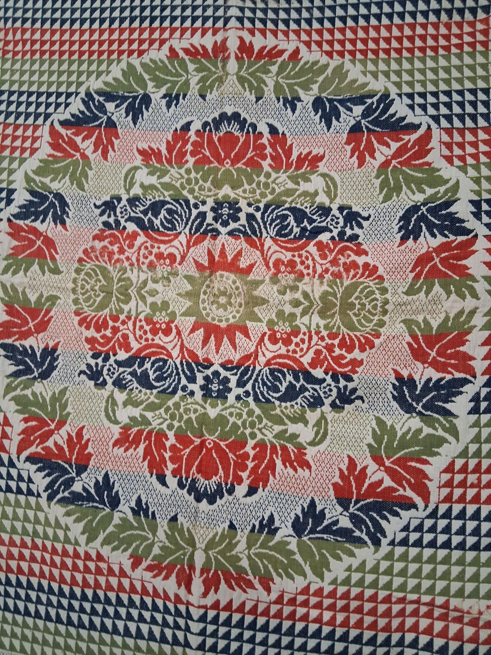 Early 19th C. American Coverlet Hand Woven by Philip Scuum Lancaster PA: Showing wear due to age and usage vibrant coloring with areas in need of repair great early american coverlet measuring 76 x 76