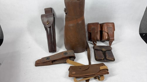 Early US Military Leather Gaiters, Holsters, Sheathes, Cartridge Holders and More