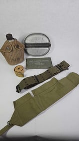 US Military WWII Era Canteen, Mess Kit, Belt, Cover Protective Individual Unused