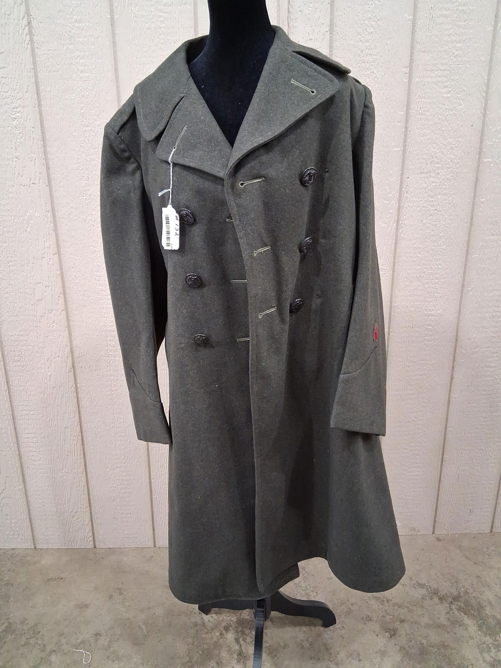 JW Campbells WW2 Marine Corp Overcoat: Marked inside sleeve. 3 Quartermaster's Dept. 2912-43 2S. Good clean wool coat.
