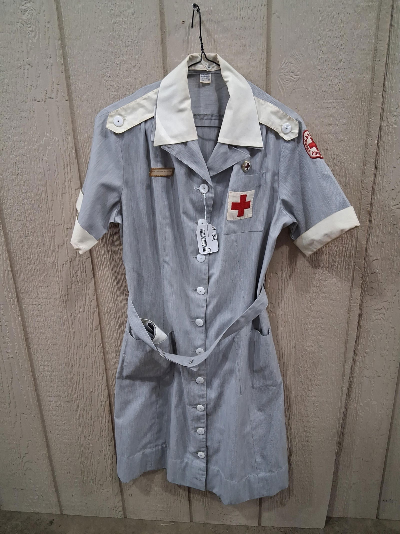 American Red Cross Nurse Uniform w Cap: Badge and Red Cross patches. Mercantile uniform co. Size 16.