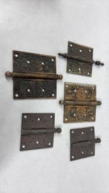 Early Victorian Style Door Hinges Inc. Floral and Geometric Ornate Patterns Lot of 5