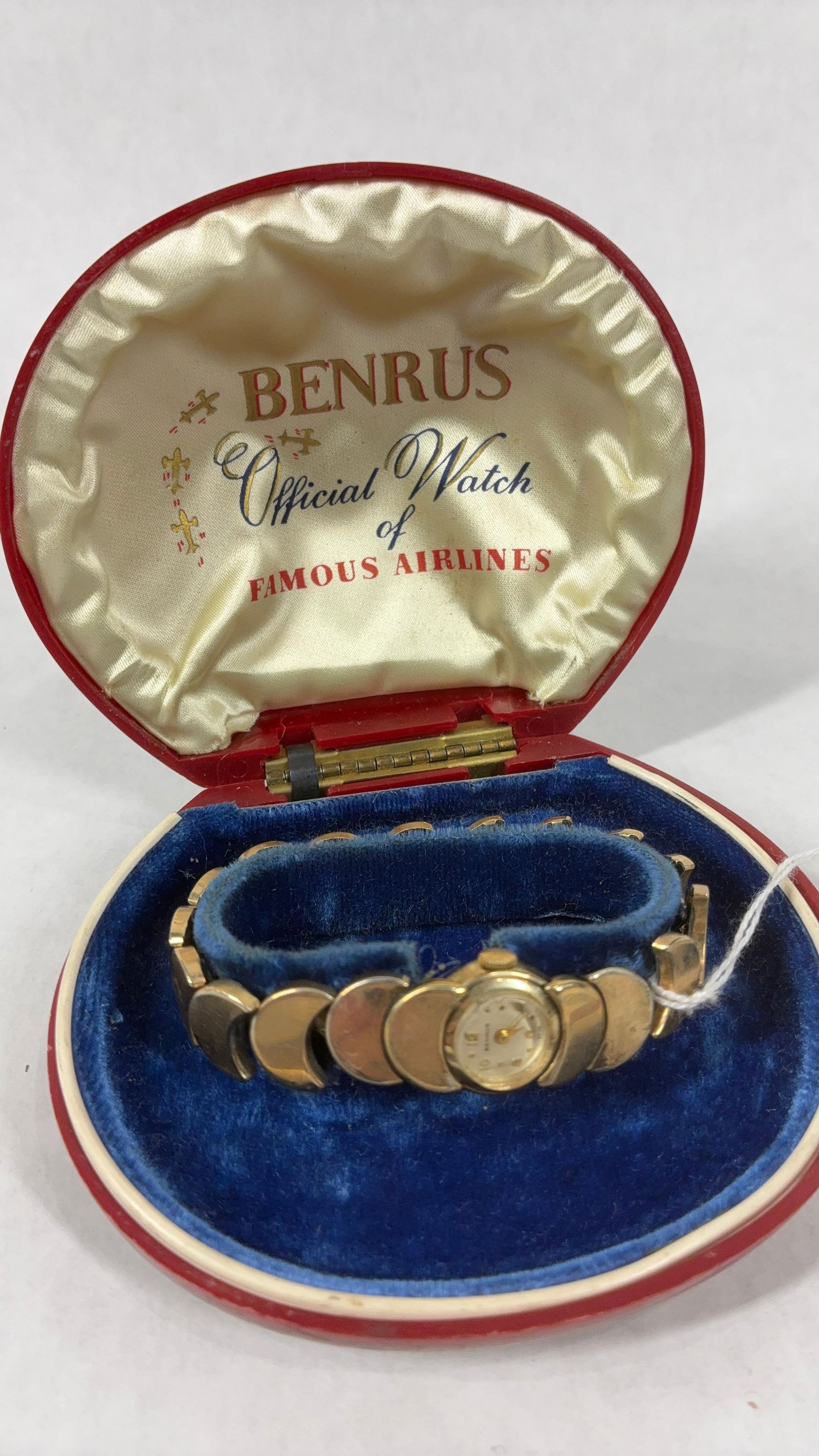 Ladies Benrus Official Watch of Famous Airlines: Gold tone band in original packaging