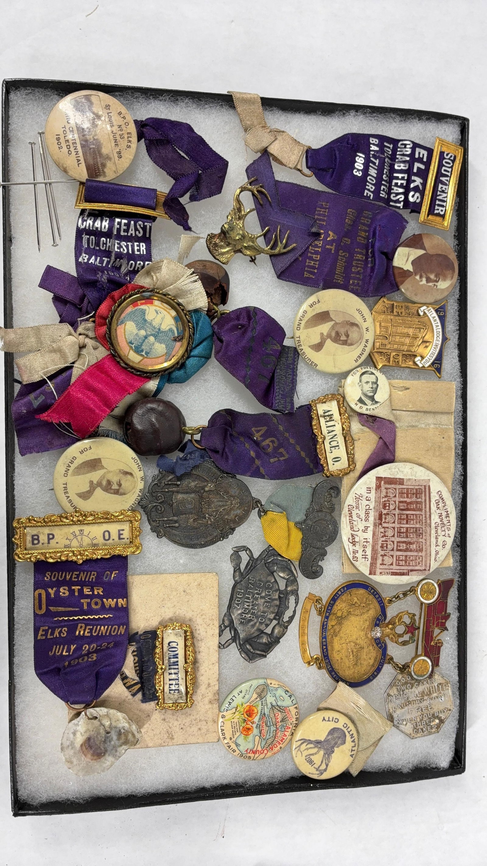 Early Elks Lodge Ribbons, Medals and Pins, Pendants and Tokens (1 of 8)
