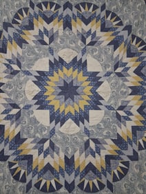 Hand Stitched Floral Back Sunburst Quilt with Oriental Theme