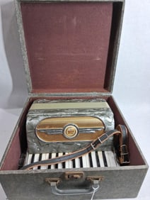 Antique Atlas Piano Accordion w/ Waterfall Keys and Royal Crown Emblem In Carry Case