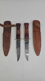 Imperial Fixed Blade Knife Lot w/ Moose Handles and Leather Sheath