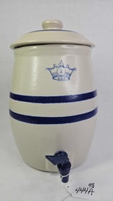 2 Gal. Cobalt Blue Crown Banded Lidded Stoneware Crock Dispenser