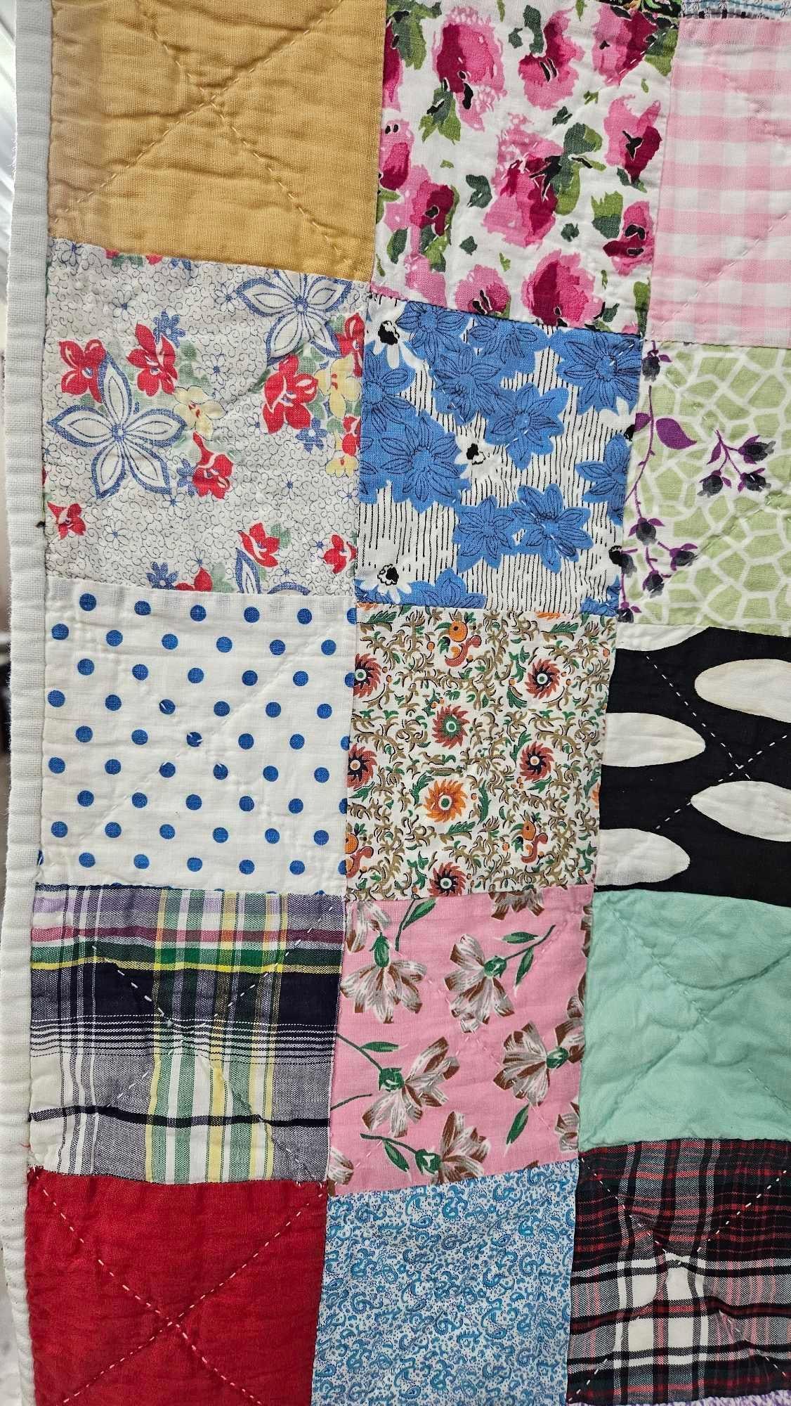 Vintage Hand Stitched Cotton Multi Pattern Patchwork Quilt - 3