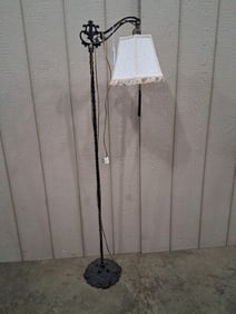 Ornate Cast Iron Base Bedside Turned Pole Lamp